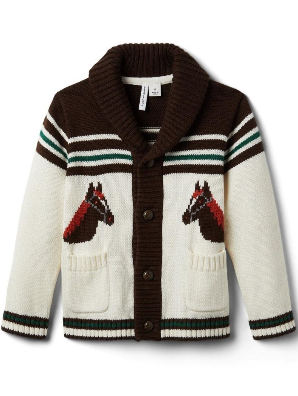 Janie & Jack Horse Cardigan Sweater Collared Equestrian Woven Button size 2T
